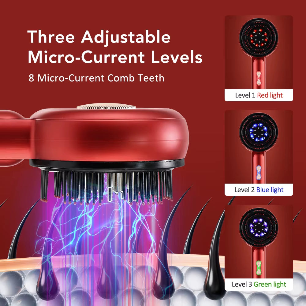 Electric Scalp Massager Comb Hair Growth Therapy Micro-Current Red & Blue Light Anti-Hair Loss Treatment Oil Applicator
