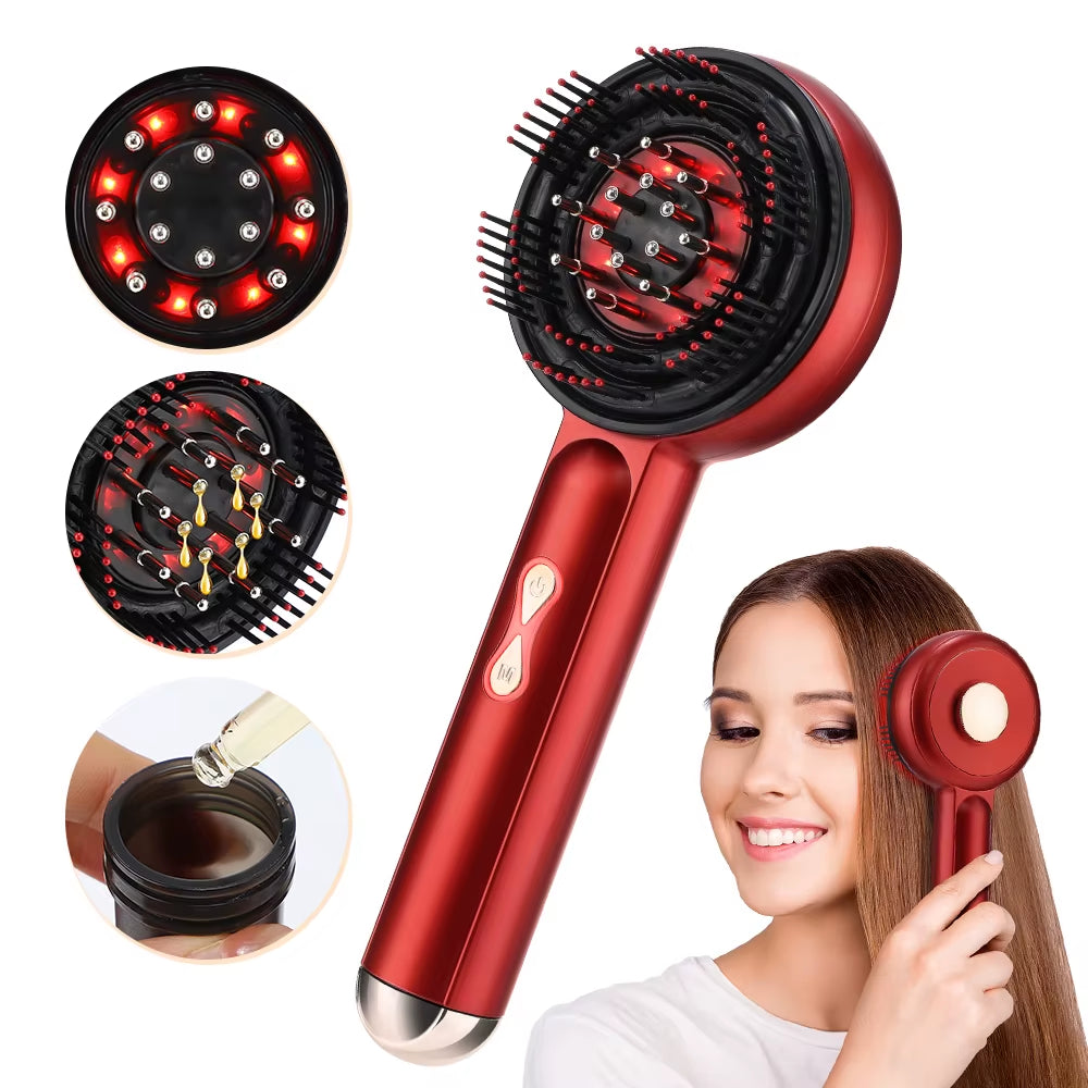 Electric Scalp Massager Comb Hair Growth Therapy Micro-Current Red & Blue Light Anti-Hair Loss Treatment Oil Applicator