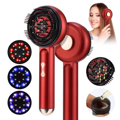 Electric Scalp Massager Comb Hair Growth Therapy Micro-Current Red & Blue Light Anti-Hair Loss Treatment Oil Applicator